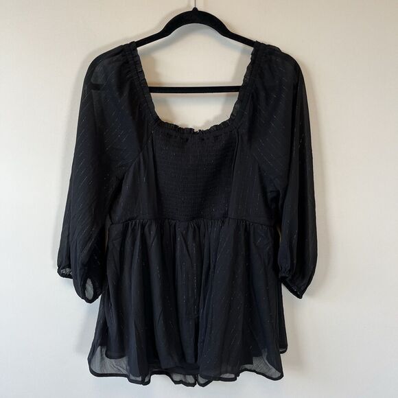 Torrid Babydoll Crinkle Chiffon Blouson Sleeve Top Black Witchy 0/Large NWT's - Picture 10 of 12